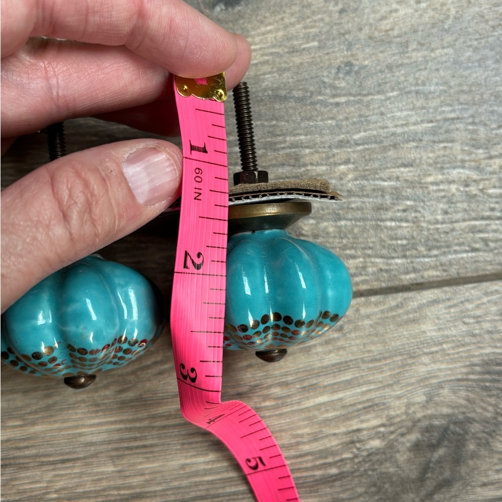 Set of 2 Ceramic Decorative Drawer Pull Knobs Teal Turquoise NEW - Picture 4 of 8